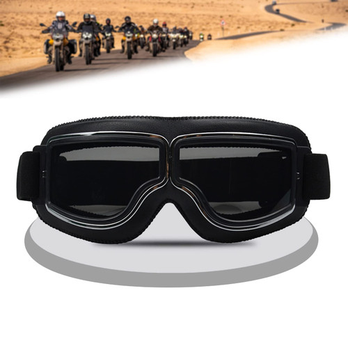 Motorcycle Goggles Vintage Aviator Style Anti Fog Anti-Scratch Dustproof Protective Pilot Glasses for Cruiser Scooter Ridding ATV Off-Road Motorbike Helmet Goggles (Black Frame, Grey Lens)