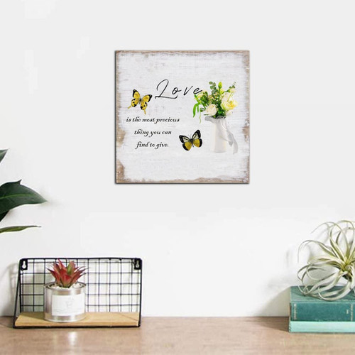 Love Is The Most Precious Thing You Can Find To Give Wooden Plaque, 6" x 6" Butterfly Wood Sign, Motto Hanging Sign Plaque, Saying Hanging Wall Art Decor Home Living Room Bedroom