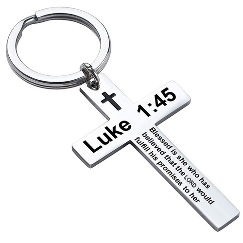 Cross Keychain for Women - Luck 1:45 Bible Verse Key Chain Stainless Steel Religious Christian Jewelry Key Rings Gifts
