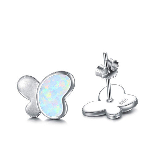 Butterfly Stud Earrings Sythentic Opal Butterfly Earrings for Women Daughter 925 Sterling Silver Hypoallergenic Earrings for Sentive Ears Bithday Christmas Mother's Day Gifts