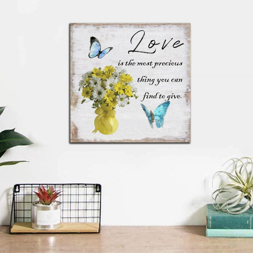 Love Is The Most Precious Thing You Can Find Wooden Plaque, 8" x 8" Butterfly Wooden Sign, Proverbs Hanging Sign Plaque, Saying Hanging Wall Art Decor For Home Front Door Entryway Porch