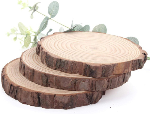 Unfinished Natural Wood Slices Wooden Circles with Tree Bark Log Discs for DIY Craft Rustic Wedding Ornaments (3PCS 4.7-5.5IN)