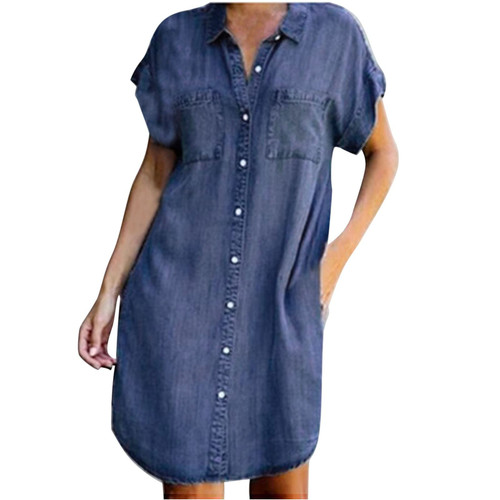 Women Denim Shirt Dresses 2024 Short Sleeve Distressed Jean Dress Button Down Casual Tunic Top Loose Casual Sundress sundresses for women casual beach summer dresses for women vestidos Women Denim Shirt Dresses 2024 Short Sleeve Distressed Jean Dress Button Down Casual Tunic Top Loose Casual Sundress sundresses for women casual beach summer dresses for women vestidos
