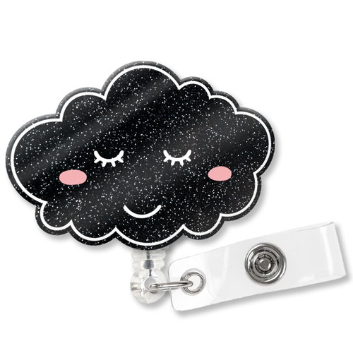 Black Cloud Funny Retractable Badge Reel with Shark Clip, Cute Glitter Black Cloud Badge Clip Gift for Doctors Nurses Social Workers Bosses Colleagues Students Teachers