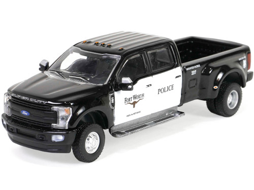 2019 F-350 Dually Pickup Truck Black and White Fort Worth Police Department Mounted Patrol - Fort Worth, Texas Dually Drivers Series 14 1/64 Diecast Model Car by Greenlight 46140D