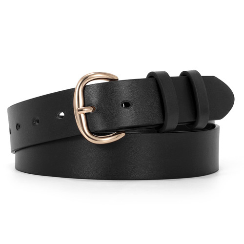Women Black Leather Belt for Jeans Pants Gold Buckle Lady Casual Dress Waist Belt(Fit Waist Size 56-60inch) Women Black Leather Belt for Jeans Pants Gold Buckle Lady Casual Dress Waist Belt(Fit Waist Size 56-60inch)