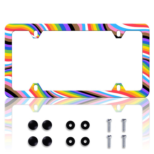 Gay License Plate Frame Rainbow LGBT License Plate Frames Personalise Stainless Steel Funny Design Compatible with Standard License Plate Holder for USA and Canada 6 X 12 with Screws