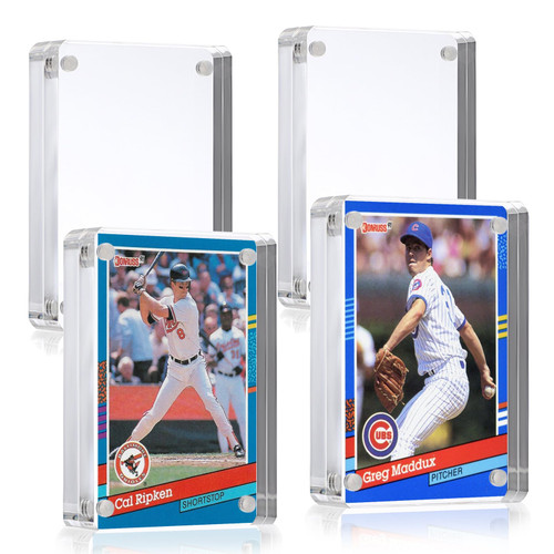 Pack of 4 Single Baseball Card Display Stand, Magnetic Wallet Size Picture Frame Single Trading Card Display Frames, Clear Tabletop Magnetic Frames for Trading Football Sports Game Card