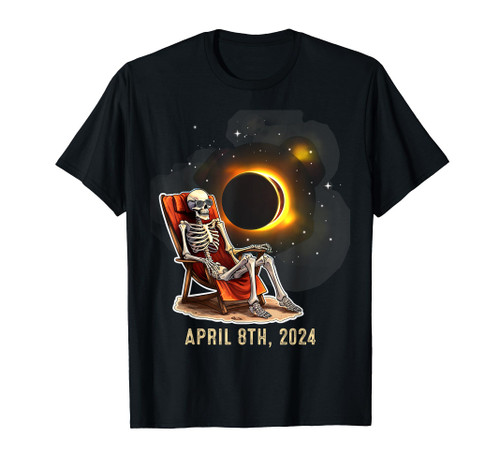 Solar Eclipse 2024 Tees Total Eclipse April 8th 2024 Skull T-Shirt