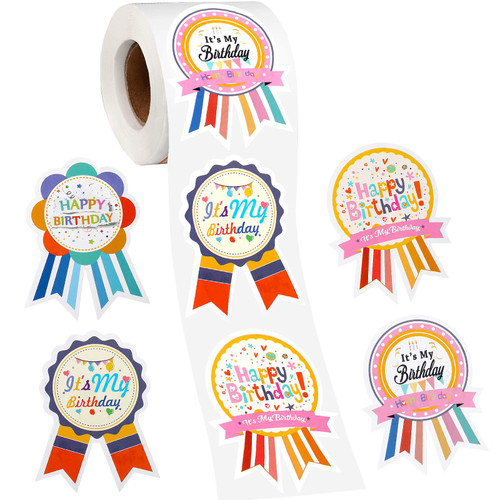 300 Pieces It's My Birthday Stickers Roll Happy Birthday Badge Stickers for Kids Home Classroom Birthday Gifts Party Decoration