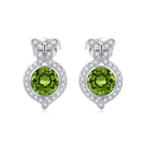 August Peridot Green Studs Earrings Sterling Silver Butterfly Earrings with Simulated Peridot Birthstone Crystals, Birthday Jewelry Gifts for Women Girls August Peridot Green Studs Earrings Sterling Silver Butterfly Earrings with Simulated Peridot Birthstone Crystals, Birthday Jewelry Gifts for Women Girls