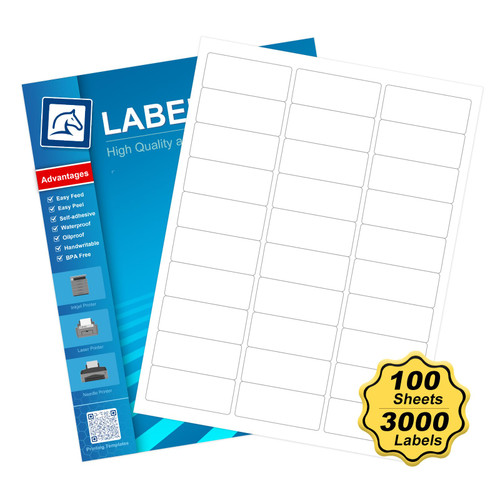 1" x 2-5/8" Blank Labels Address Mailing Shipping Address Labels, Laser/Inkjet Label Printer White Blank Labels, Permanent Adhesive (100 Sheets, 3000 Labels?