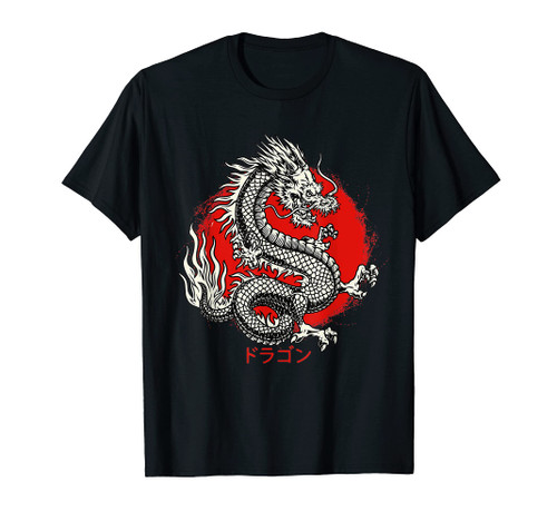 Japanese Aesthetic Dragon Symbol Kanji Japan Red Sunset Art T-Shirt