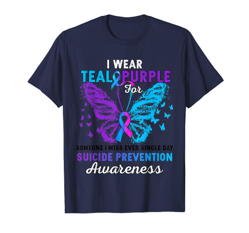 I Wear Teal Purple Butterfly Suicide Prevention Awareness T-Shirt