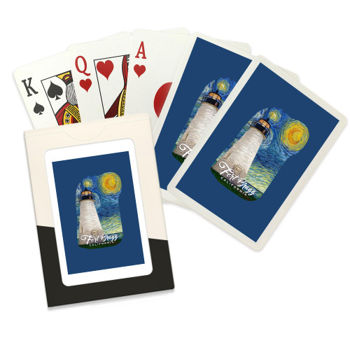 Fort Bragg, California, Lighthouse, Starry Night, Contour (Playing Cards, Poker Size)
