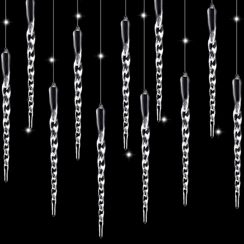 12 Pieces Acrylic Icicle 7.8 Inch Twisted Acrylic Icicle Christmas Tree Holiday Ornaments Icicle Xmas Party Decorations Hanging (Clear)
