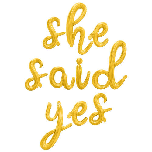 Cursive Script Letter Balloons - SHE SAID YES 16" Inch Alphabet Letters Foil Mylar Balloon Engagement Party, Bridal Shower or Wedding Party Banner (Gold)