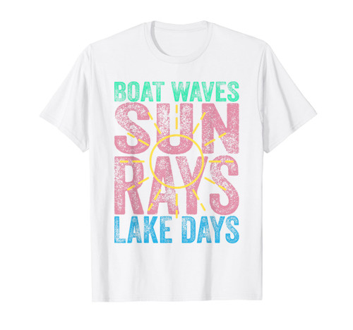 Boat Waves Sun Rays Lake Days Cute Retro 70s Summer Vacation T-Shirt