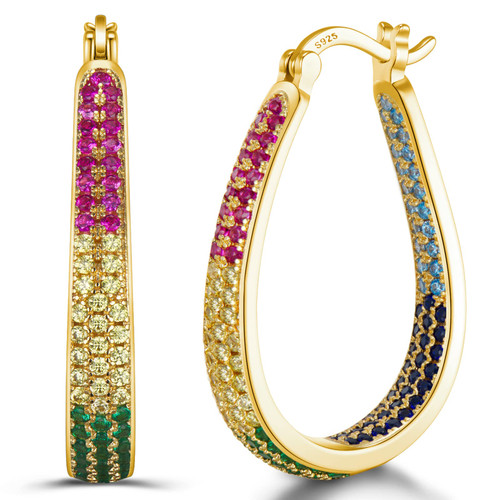 925 Sterling Silver Post Hoop Earrings for Women Gilrs Rainbow Cubic Zirconia Chunky Gold Hoop Earrings Christmas Birthday Party Jewelry 925 Sterling Silver Post Hoop Earrings for Women Gilrs Rainbow Cubic Zirconia Chunky Gold Hoop Earrings Christmas Birthday Party Jewelry