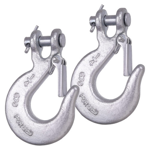 1/4 Inch Safety Chain Hooks, Clevis Slip Hook with Safety Latch, Grade 70 Forged Steel 12,600 Lb for Trailer Truck Transport Tow Winch Hook Trailer(2 Pack)