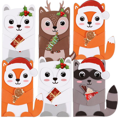 12pcs Christmas Gift Card Holder Money Holder Ornaments, Woodland Animal Card Holder, Money Holder Christmas Cards for Holiday Gift Card Xmas Greeting Cards for Festival Holiday