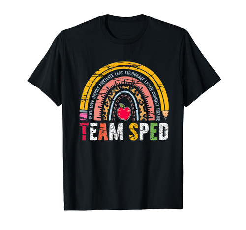 Team SPED Special Education Teacher SPED Leopard Rainbow T-Shirt