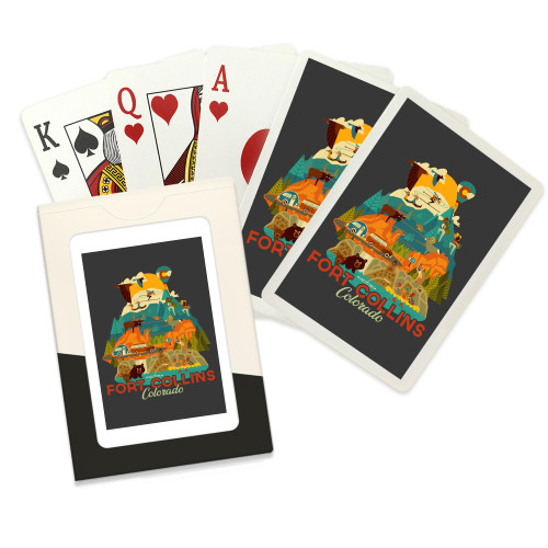 Fort Collins, Colorado, Simple Geometric, Contour (52 Playing Cards, Poker Size Card Deck with Jokers)