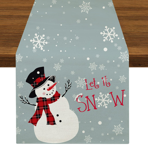 Christmas Winter Snowman Table Runner Snowflake Let It Snow Table Runners 72 Inches Long for Kitchen Dining Table Decoration Holiday Party Indoor Outdoor Decor