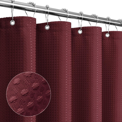 Small Stall Shower Curtain 36 x 72, Narrow Half Waffle Weave Textured Fabric Shower Curtain for Bathroom, Water Repellent, Machine Washable, Burgundy Small Stall Shower Curtain 36 x 72, Narrow Half Waffle Weave Textured Fabric Shower Curtain for Bathroom, Water Repellent, Machine Washable, Burgundy