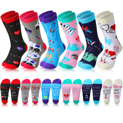 6 Pairs Nurse Socks for Women If You Can Read This Nurse off Duty Funny Novelty Unisex Crew Socks Nursing Appreciation Gift Socks for Nurses Day Birthday Graduation