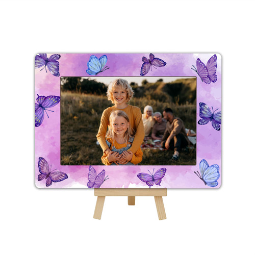 4x6 Photo Frame, Small Wooden Picture Frame with Easel Stand, Purple Butterfly Frame Gifts for Home Decor Tabletop Display, Horizontal-A15