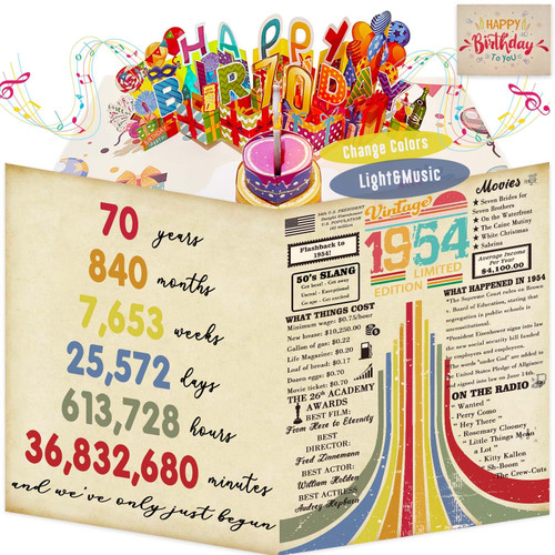 3D Pop Up 70th Birthday Card,Light and Music Happy Birthday Card,70th Birthday Gifts for Mom Dad,70 Year Old Birthday Decorations for Women Men,Back in 1954 3D Pop Up 70th Birthday Card,Light and Music Happy Birthday Card,70th Birthday Gifts for Mom Dad,70 Year Old Birthday Decorations for Women Men,Back in 1954