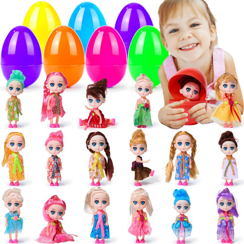 18 Pack Jumbo Easter Eggs with Doll Toys Inside for Girls, Easter Eggs with Toys Party Favors for Kids Boys Girls, Easter Egg Fillers, Easter Basket Stuffers, Easter Eggs Hunt Classroom Prize Supplies
