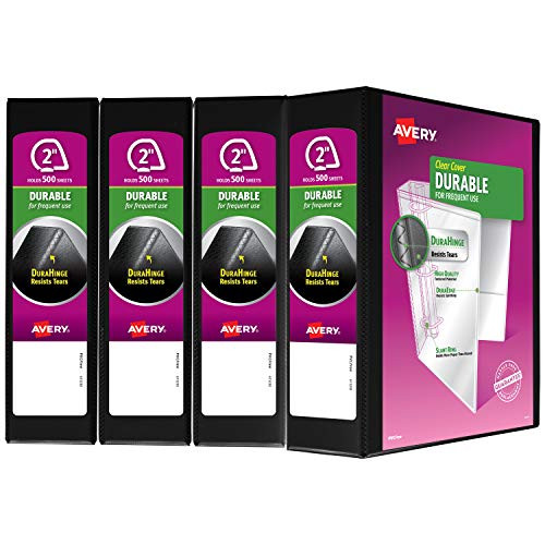 Avery Durable View Binder, 2" Slant Rings, 500-Sheet Capacity, DuraHinge, Black, Multi Pack of 4 (17031)