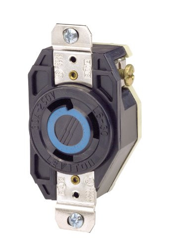 Leviton 2620 30 Amp, 250 Volt, Flush Mounting Locking Receptacle, Industrial Grade, Grounding, V-0-MAX, pack of 1, Black