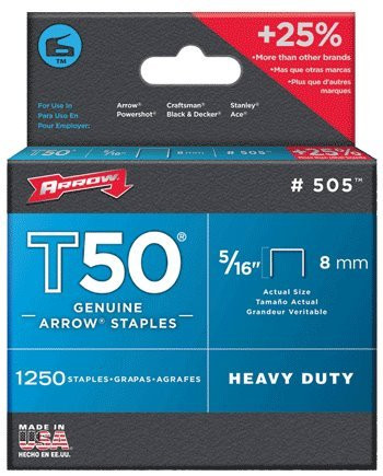 Arrow Fastener 505 2 Pack 5/16in. T50 Heavy Duty Staples, 1,250 Staples Per Pack