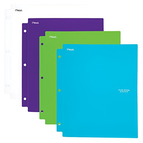 Five Star 2 Pocket Folders with Prong Fasteners, Folders with Pockets, Plastic, Teal, White, Purple, Lime, 4 Pack (38126)