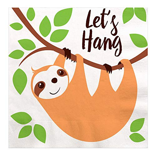 Lets Hang - Sloth - Baby Shower or Birthday Party Luncheon Napkins (16 Count)