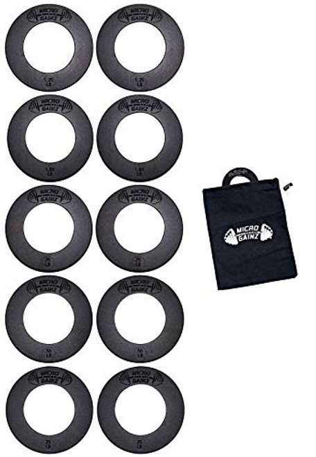 USA Made Micro Gainz Olympic Fractional Weight Plate Set of .25LB-.50LB-.75LB-1LB-1.25LB Plates(10 Plate Set)-Designed for Olympic Barbells, Used for Strength Training & Micro Loading w/Carrying Bag