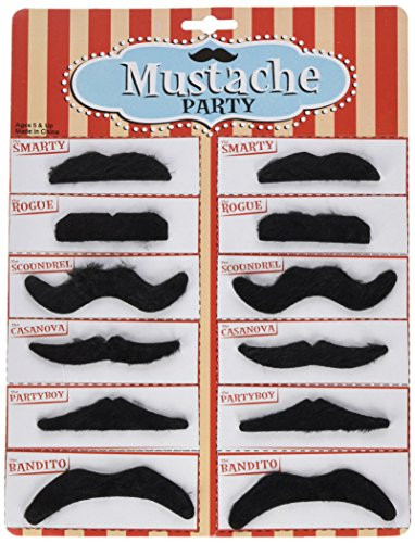 Rhode Island Novelty Black Mustache Party Pack, 12 Pieces
