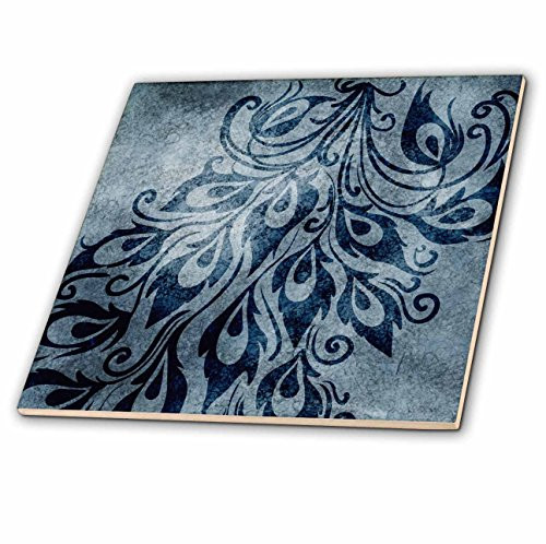 3dRose 3D Rose Blue Grunge Peacock Feathers Art - Ceramic Tile, 12-inch (ct_63653_4),