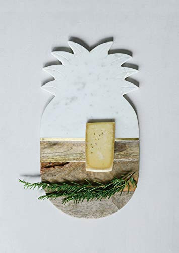Creative Co-op Marble & Mango Wood Pineapple Cutting Tray Cheese Board, White
