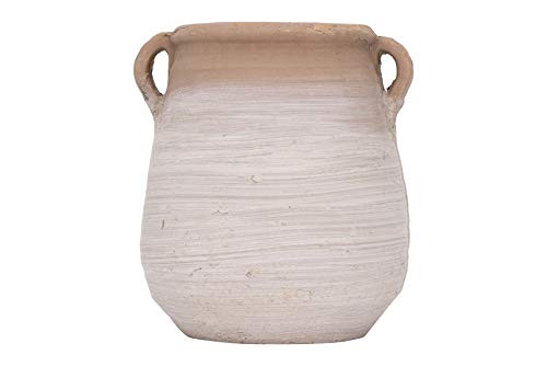 Creative Co-op Small Orange & Whitewashed Terracotta Urn, 10 Inch High, Orange