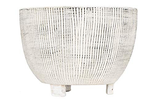 Creative Co-op Large Distressed Cream Footed Terracotta Fluted Texture Planter, 7.75 Inch Round,