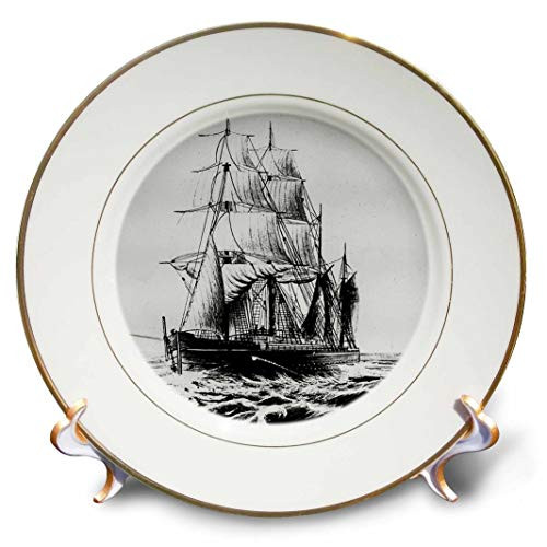 3D Rose Victorian Anchored Magic Lantern Maritime Tall Sailing Ship No 1" Porcelain Plate, 8"