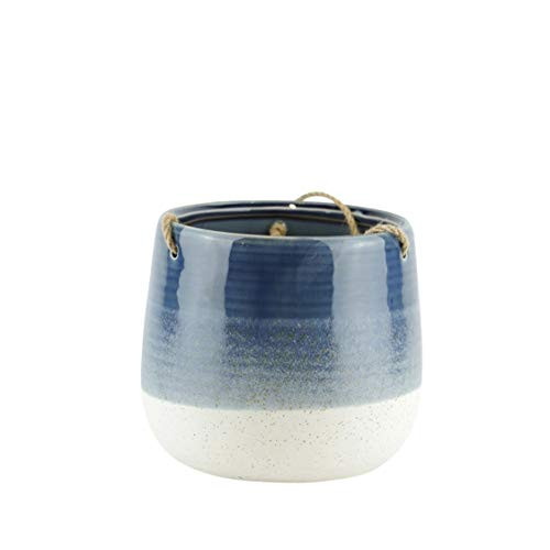 Benzara BM188094 Ceramic Hanging Flower Pot with Rope Handle, Multicolor