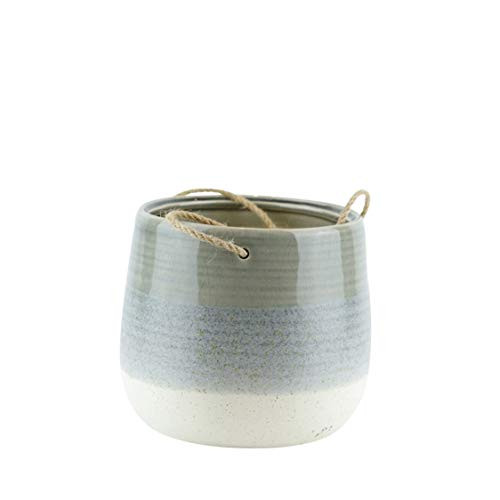 Benzara BM188095 Ceramic Hanging Flower Pot with Rope Handle, Multicolor