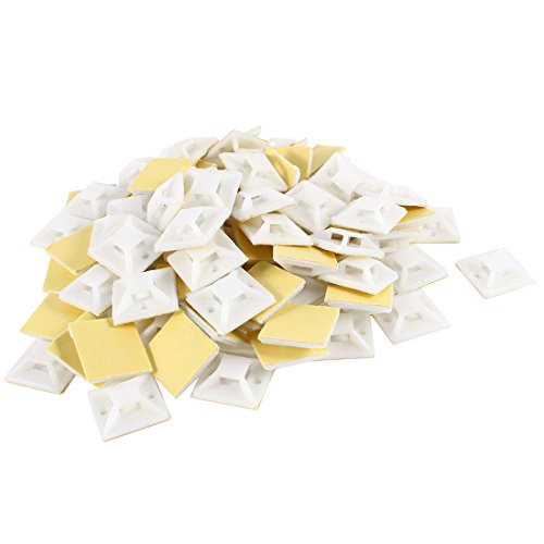 Plastic Adhesive Cable Zip Tie Mount Base 25mmx25mm 100 Pcs White