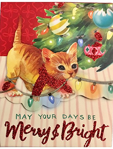 Punch Studio Gem Glitter Embellished Mini Pocket Notepad, Christmas Kitten Merry & Bright 64590