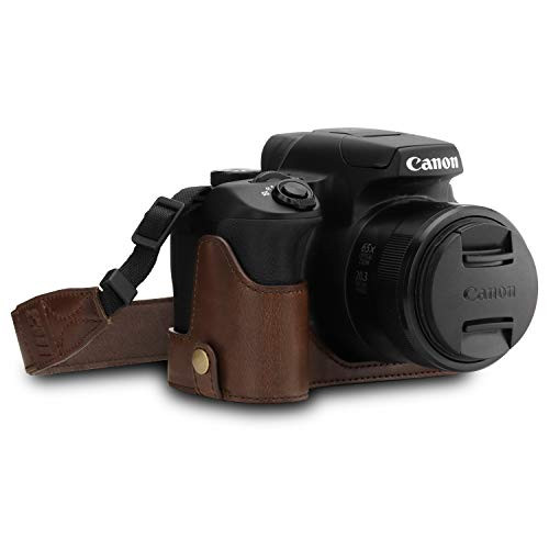 MegaGear MG1601 Ever Ready Leather Camera Half Case Compatible with Canon PowerShot SX70 HS - Dark Brown